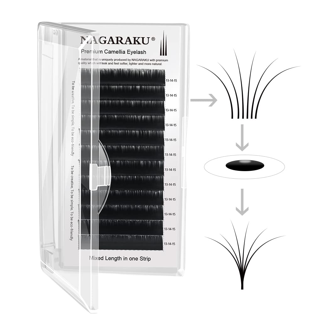 NAGARAKU Eyelash Extensions Individual Lash 0.07 C curl 8-9-10mm Mix Classic 3 Layers Camellia Faux Mink Lash Fluffy Super Soft 