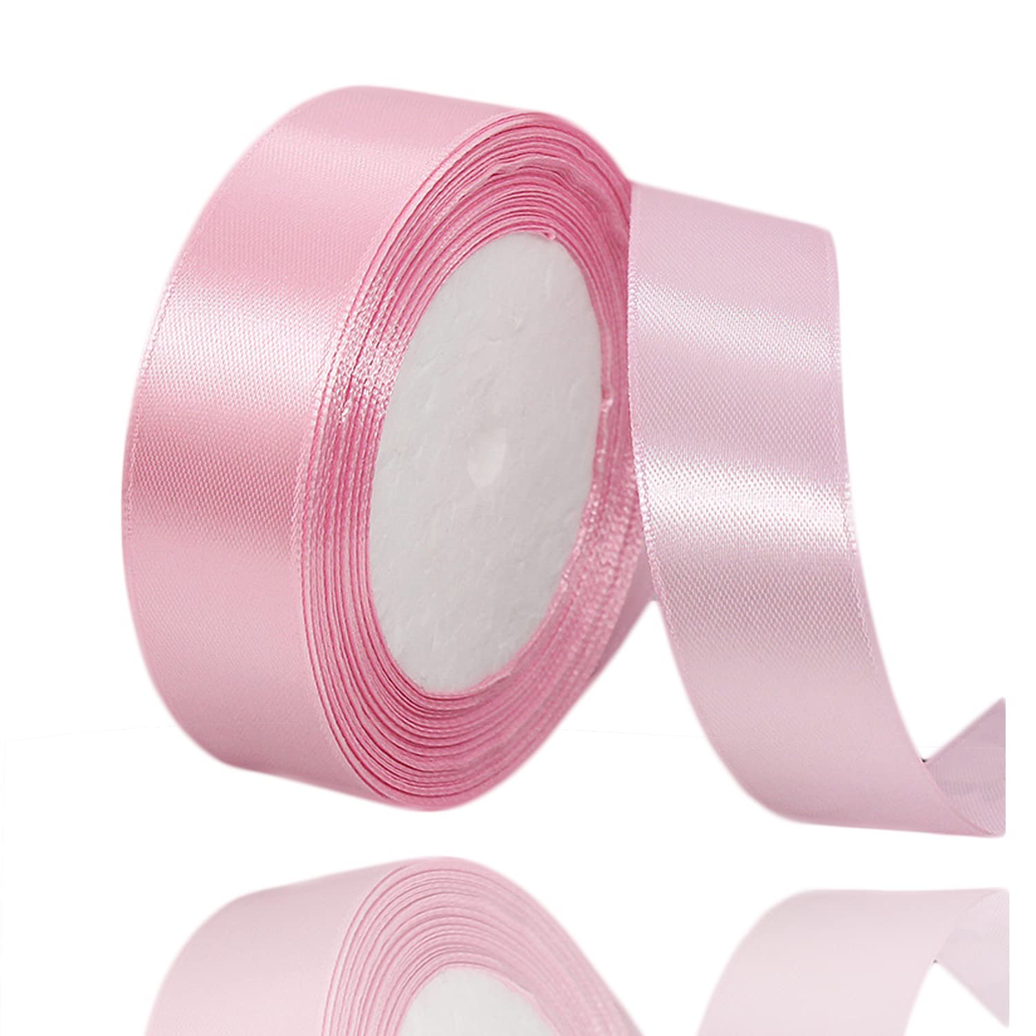 Pink Ribbon 1 Inch X 25 Yards, Satin Fabric Silk Ribbon For Gift Wrapping, Hair Bows Making, Floral Bouquets, Wreaths, Diy Sewin