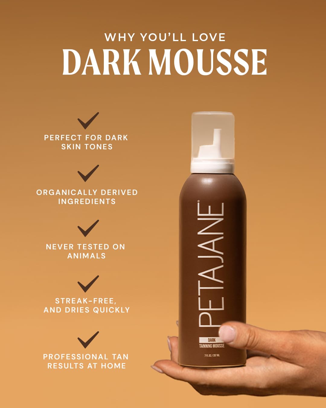Dark Tanning Mousse 7Oz - Sunless Self-Tanner For A Natural, Streak-Free, Organically Derived, Lightweight & Fast Absorbing, Non
