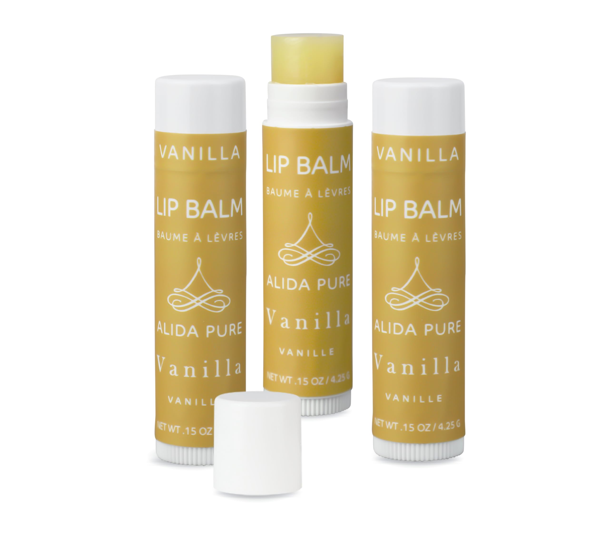 ALIDA PURE Vanilla Lip Balm Collection, Vegan Lip Balm Set, Beeswax Free, with Avocado Oil, Organic Jojoba Oil, and Vitamin E, N