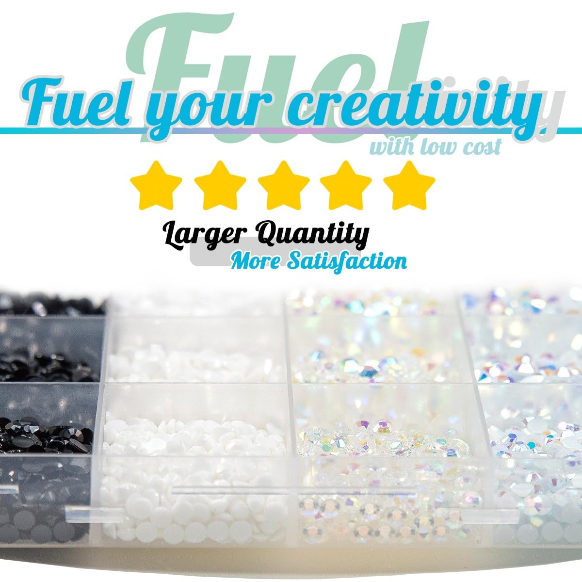 qiipii Pure Black White Jelly Resin Rhinestones, 3mm-5mm Flatback AB Stones for Crafting, Makeup, Tumblers - Bulk No-Hotfix Gems