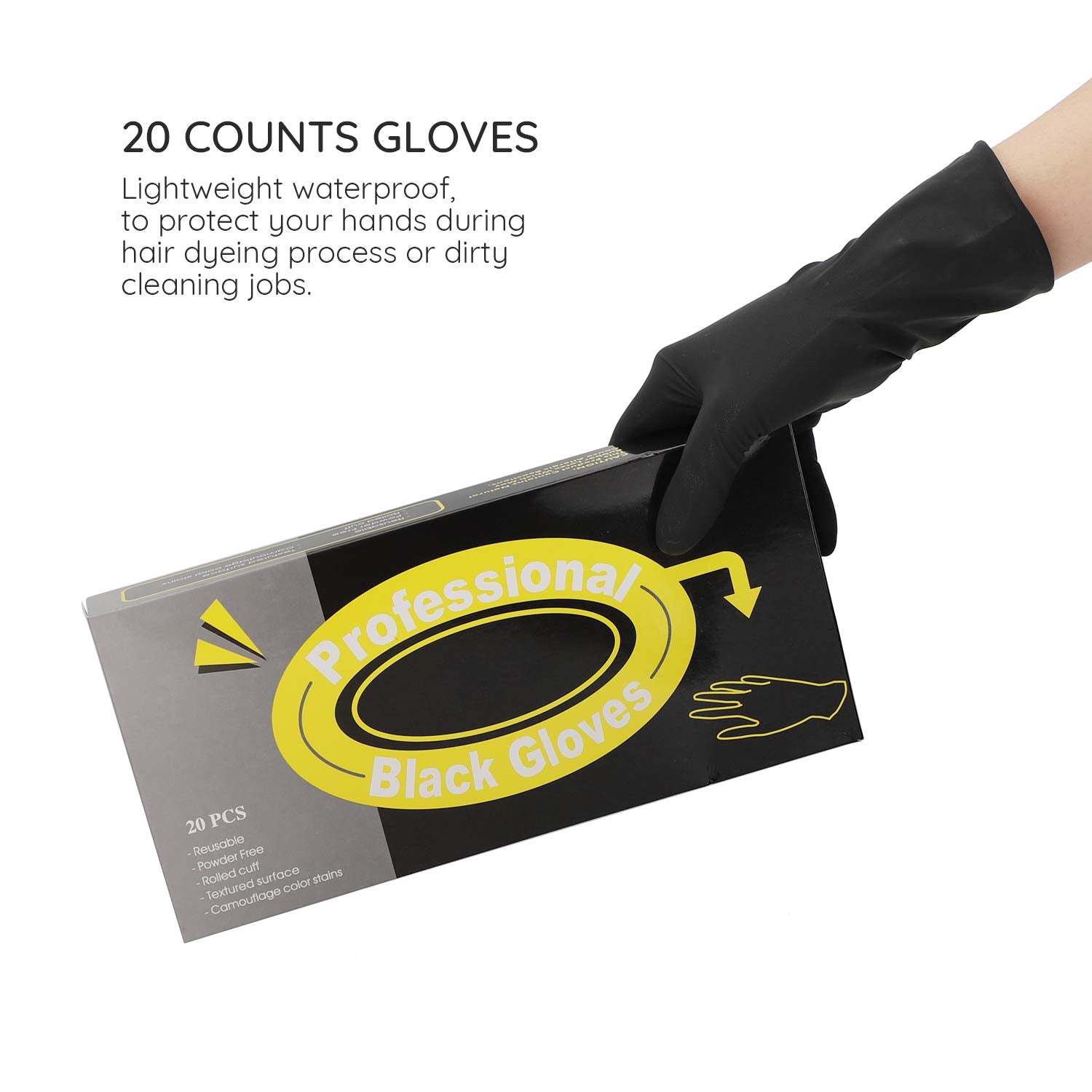 Segbeauty Dye Gloves For Hair, 20 Counts Black Reusable Hair Color Gloves Professional Washable Rubber Gloves Hair Coloring Acce
