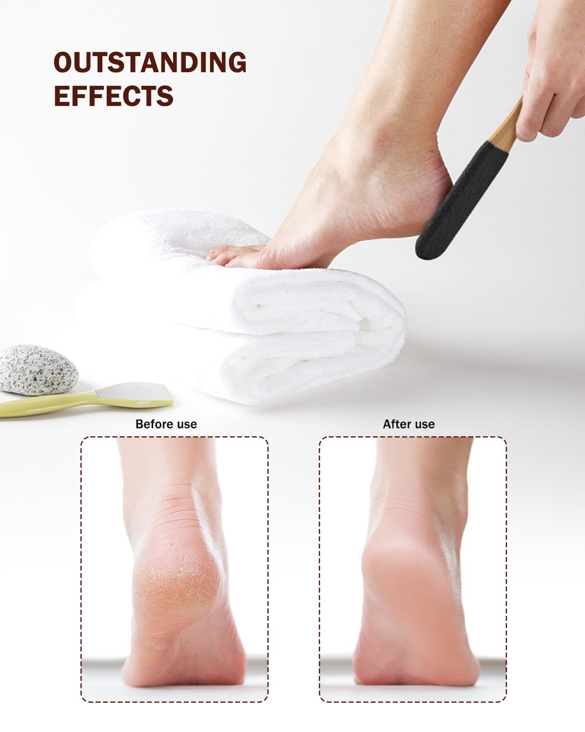 Bezox Foot Pumice Stone Pedicure File(1 Pcs) - Wooden Handle Foot File Callus Remover For Smoother Feet And Hands - Foot Scrubbe
