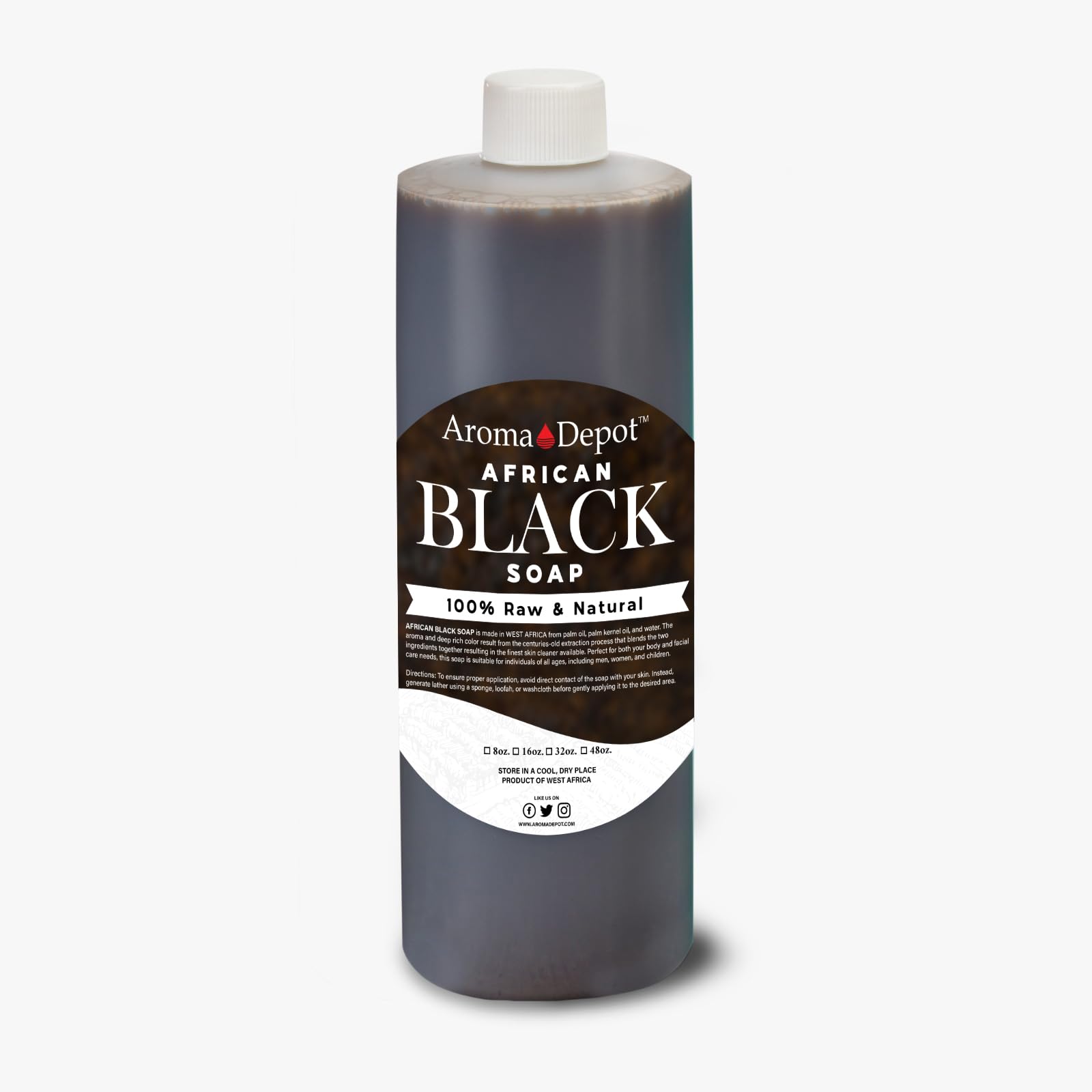 Aroma Depot 16 oz /1 lb Raw African Liquid Black Soap 100% Natural soap for Acne, Eczema, Psoriasis, and Dry Skin Scar Removal F