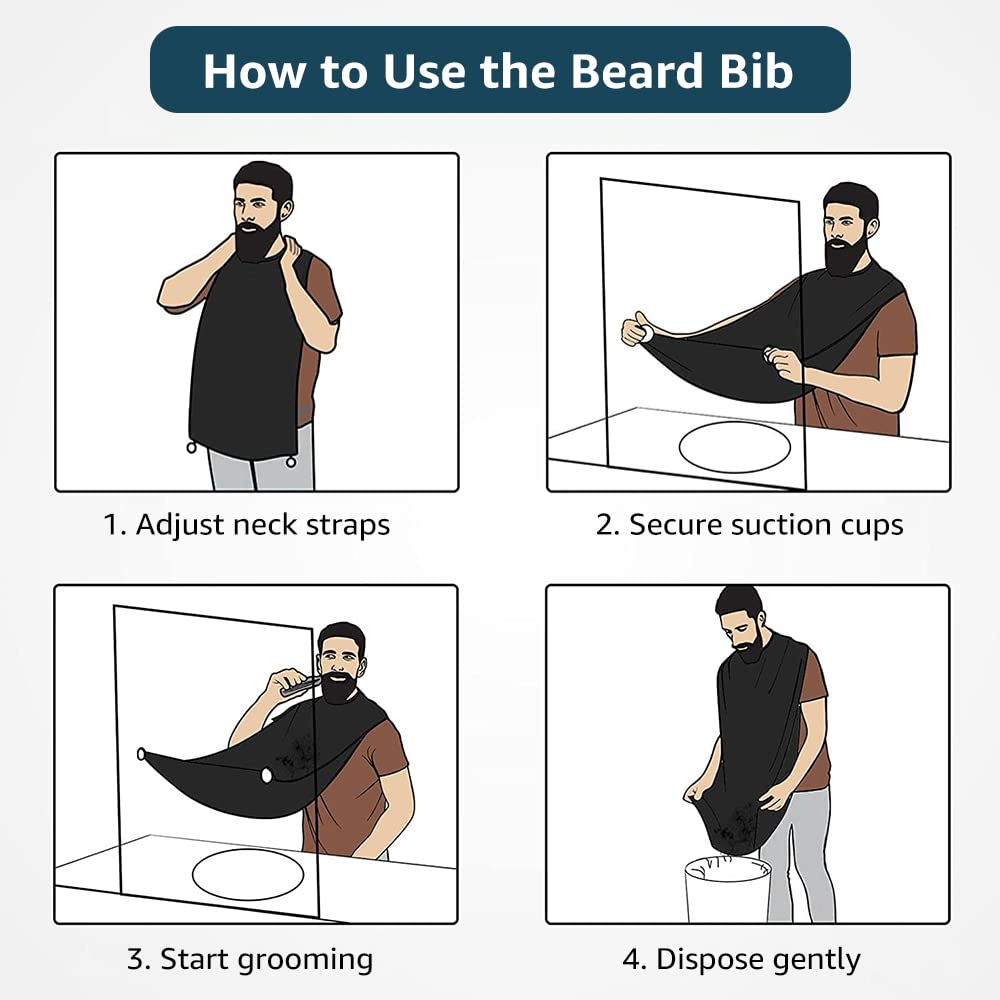 Vuelane Beard Bib - Beard Bib Hair Catcher For Men Shaving - Non-Stick Beard Bib Apron With Strong Suction Cups - Grooming Gifts