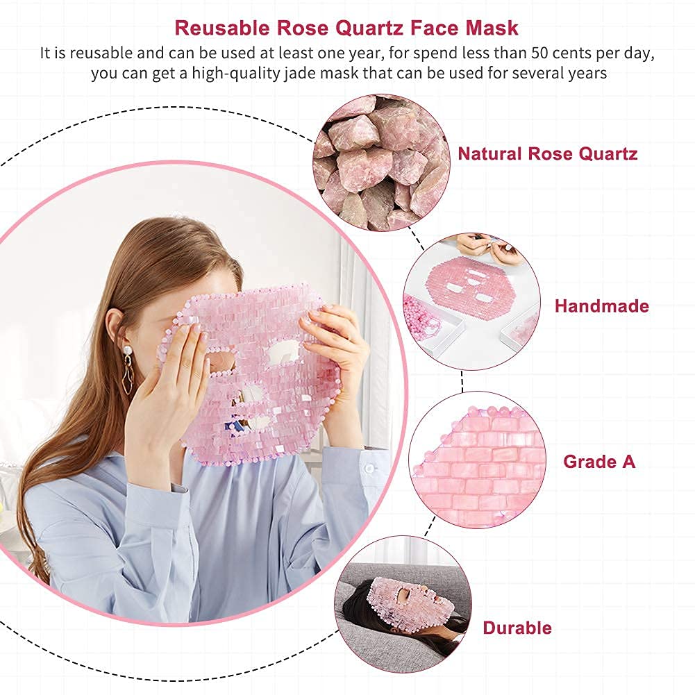 Ideayard Rose Quartz Mask|100% All Natural Jade Face Mask|Diminish Puffiness|Soothe Eye Fatigue|Dark Circles Face Caring