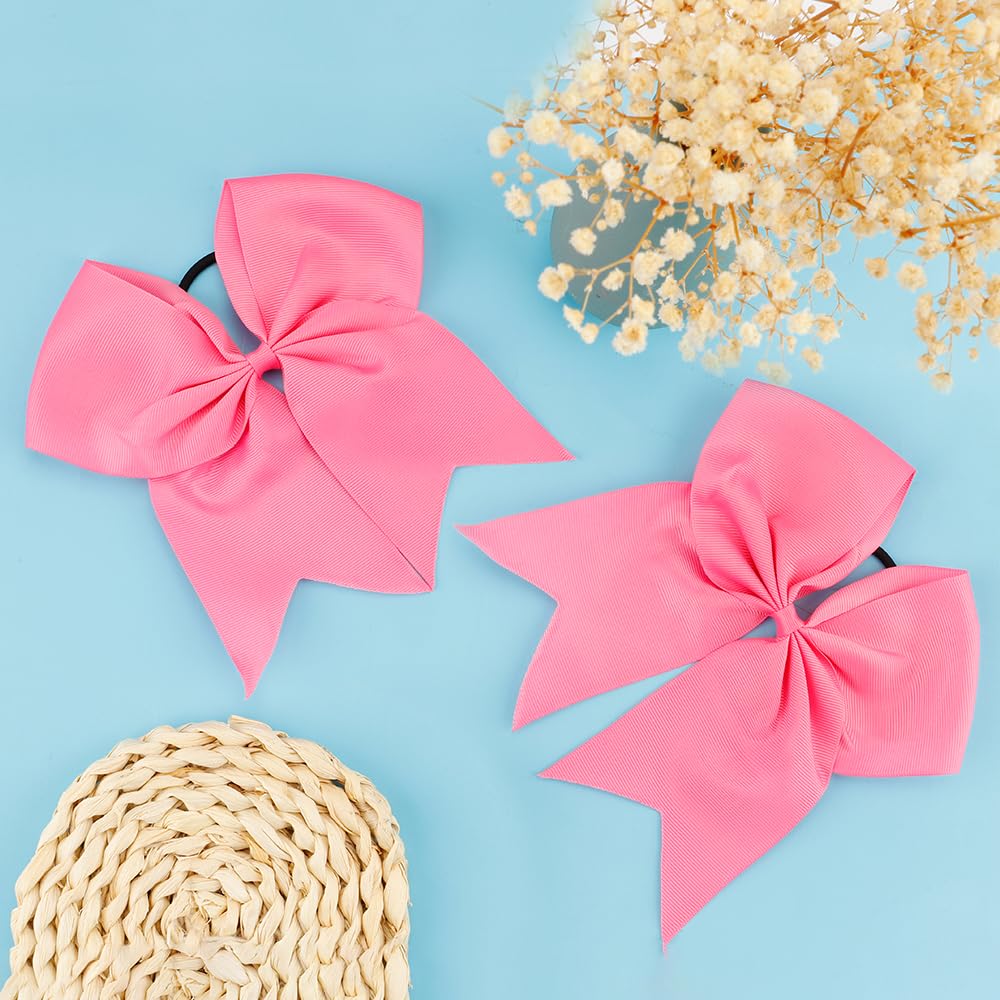 Large Pink Cheer Bows - Cheerleaders Hair Accessories, Softball Elastic Ponytail Holders For Teen Girls, College Sports, School