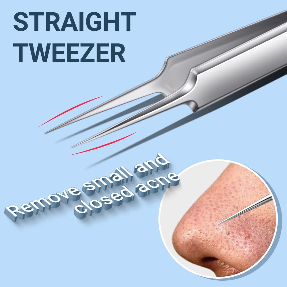 Tsmaddts Blackhead Remover Tools, Ingrown Hair Tweezers, Pimple Popper Tool Kit, Blackhead Extractor, Eyebrows Tweezers For Wome