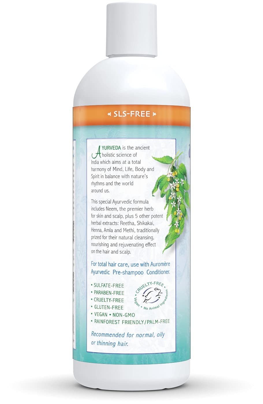 Auromere Ayurvedic Shampoo, Neem + 5 - Vegan, Cruelty Free, Non-Gmo, Natural, Gluten Free, Sulfate Free, Paraben Free For Normal