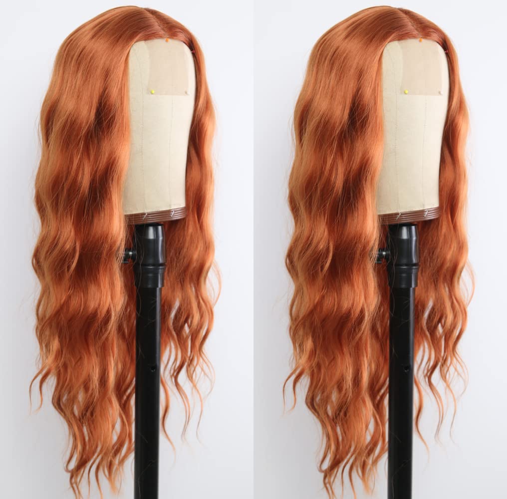 Evlynn Ginger Orange Color Lace Front Wigs Loose Wave Wigs For Fashion Women Heat Resistant Natural Wave Auburn Wigs Long Wavy S