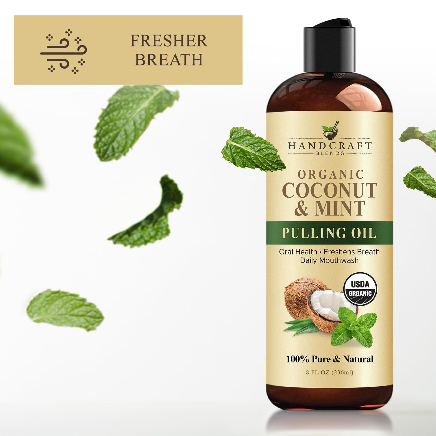 Handcraft Coconut Oil Pulling For Teeth And Gums With Peppermint Oil - Organic Coconut Oil Pulling Oil Mouthwash For Fresh Breat