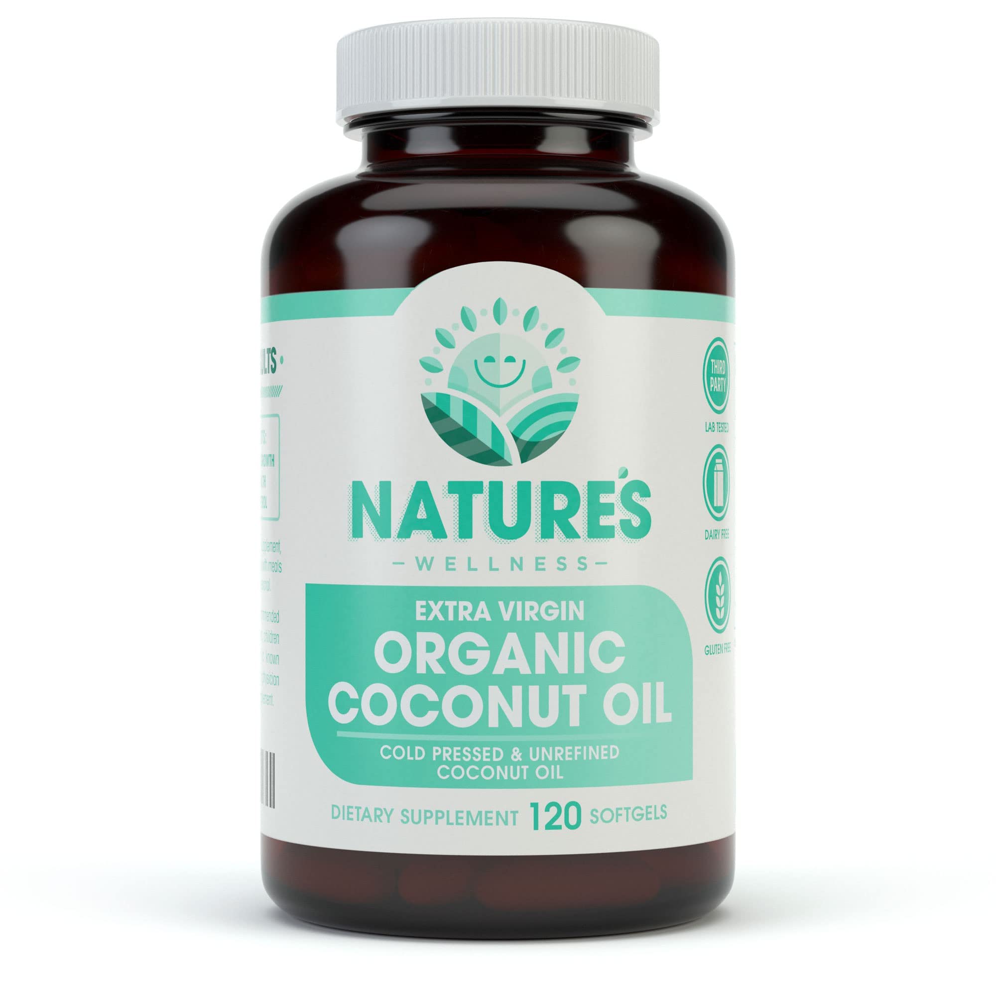 Natures Wellness Organic Coconut Oil 2000mg - Healthy Skin, Nails, Hair Growth - Extra Virgin, Cold Pressed, Unrefined Non GMO -