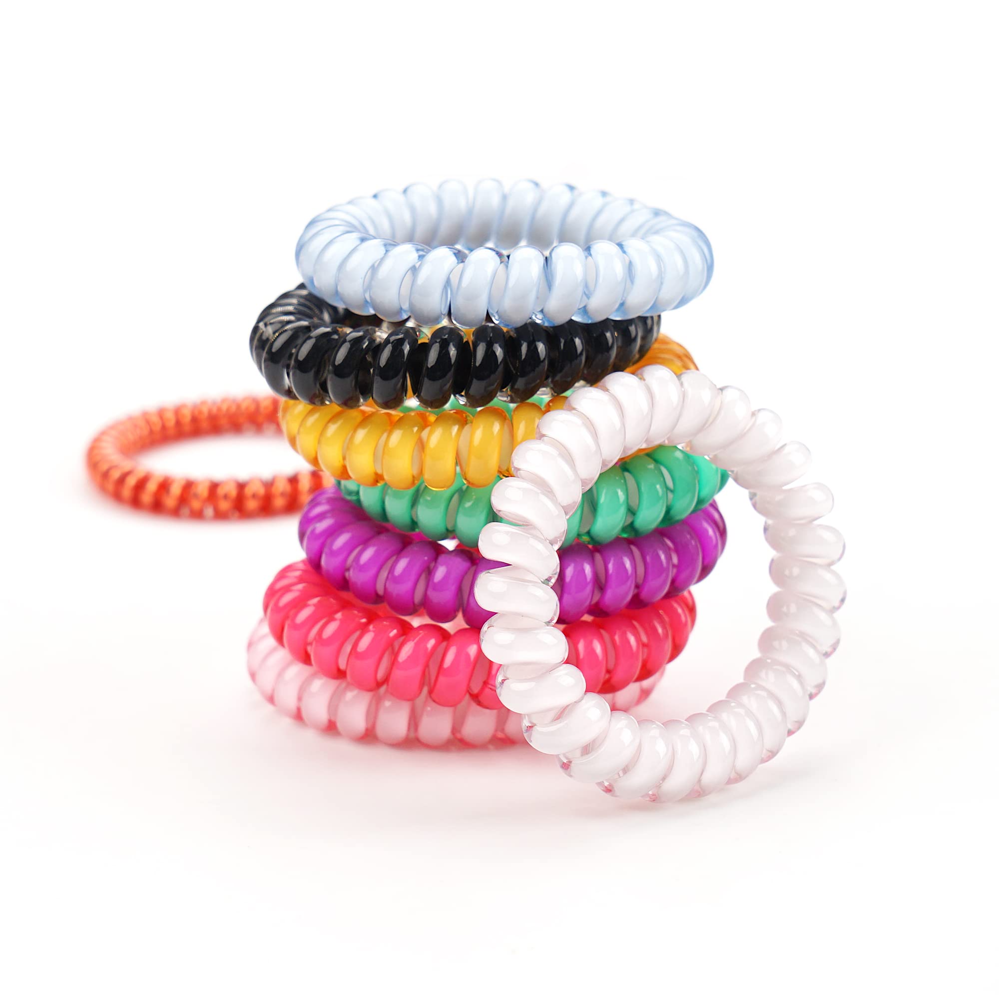 Ded 26 Pcs Spiral Hair Ties,No Crease Ponytail Holders,3 Styles Coil Hair Ties,Slim Laser Colors Spiral Bracelets,Phone Cord Flu