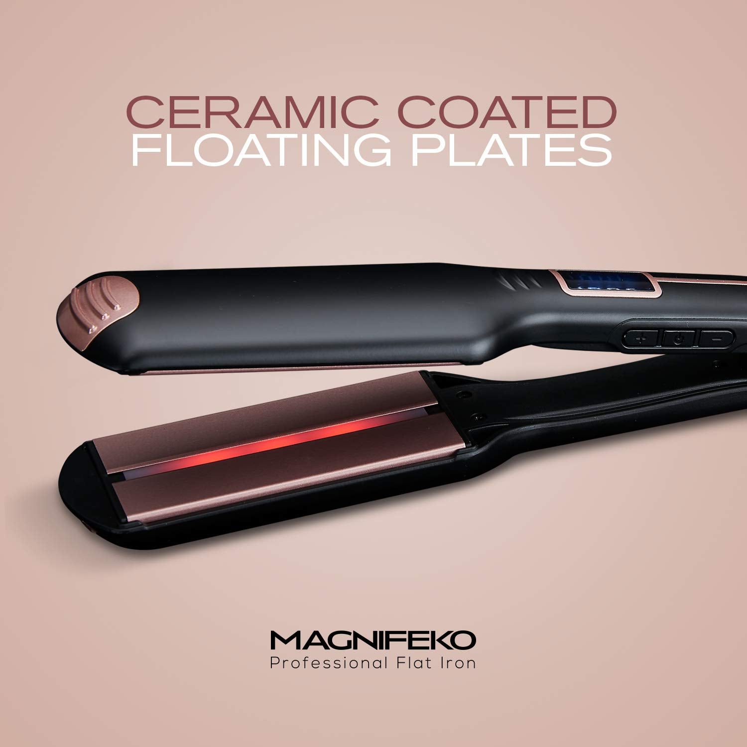Magnifeko Professional Flat Iron Hair Straightener Wide Plate & Digital Display - Dual Voltage Titanium Hair Straighteners (Blac