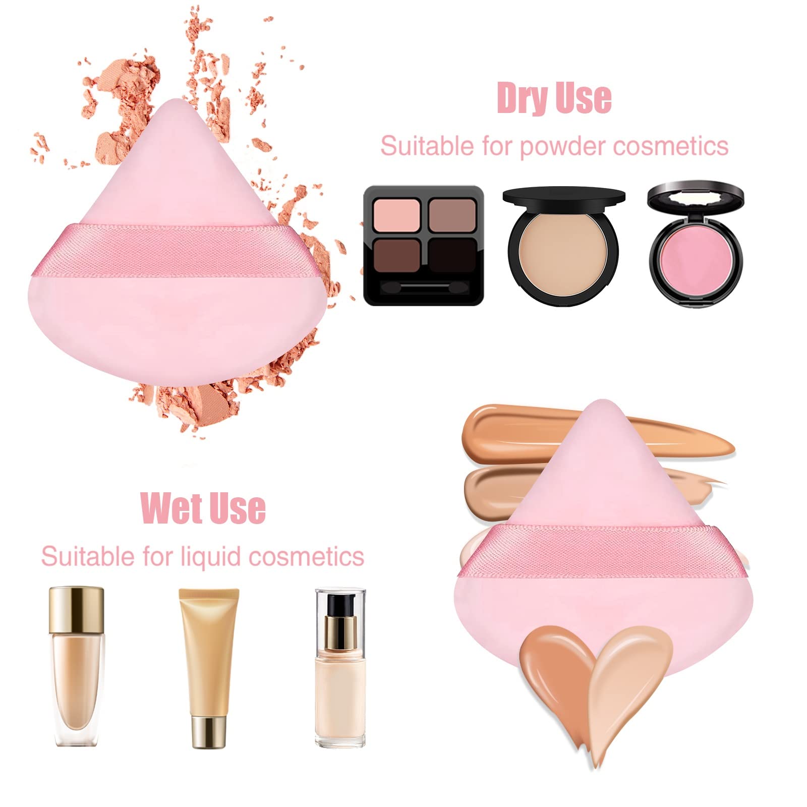 Pimoys 15 Pieces Powder Puff Face Triangle Makeup Puffs For Loose Powder Setting Powder Foundation Sponge Beauty Makeup Tool