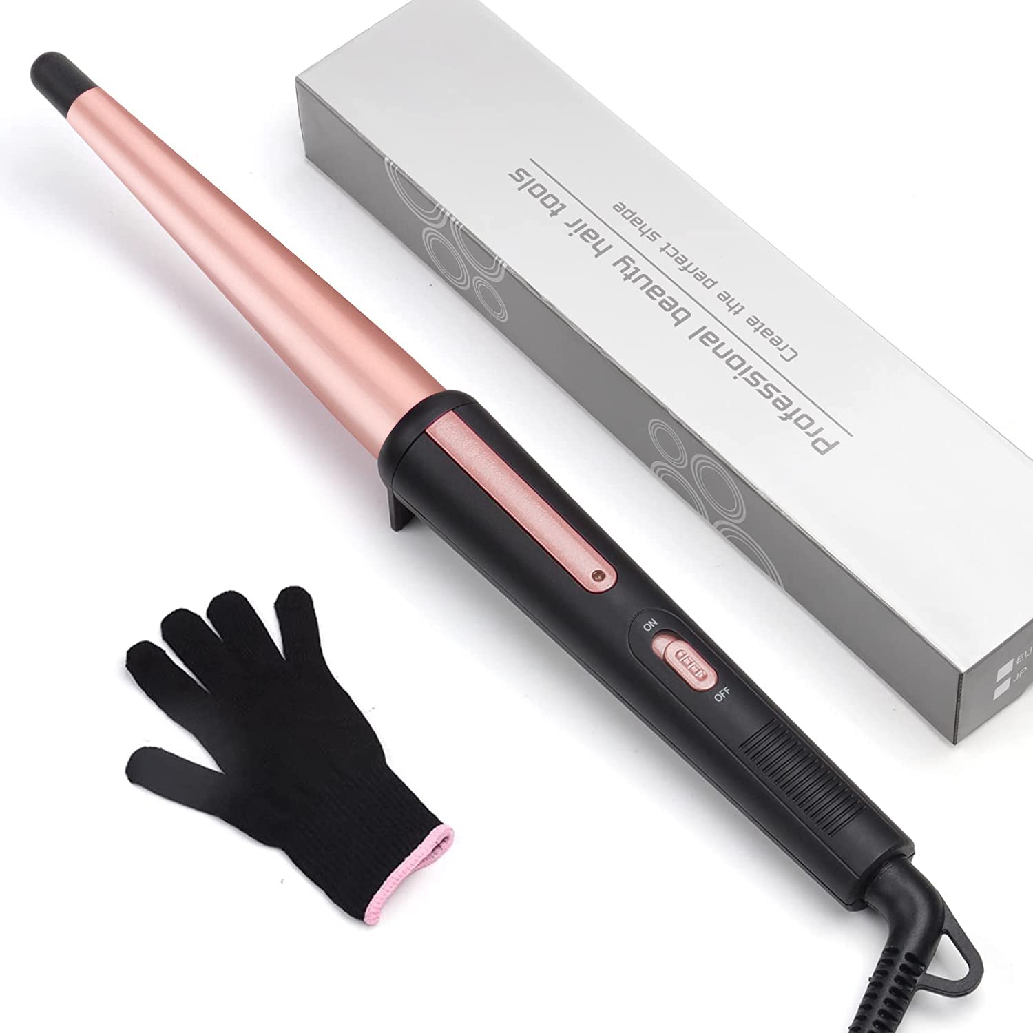 Hair Curling Wand, 0.5-1Inch Tapered Curling Iron, Professional Ceramic Hair Curler Wand With Heat-Resistant Glove, Dual Voltage