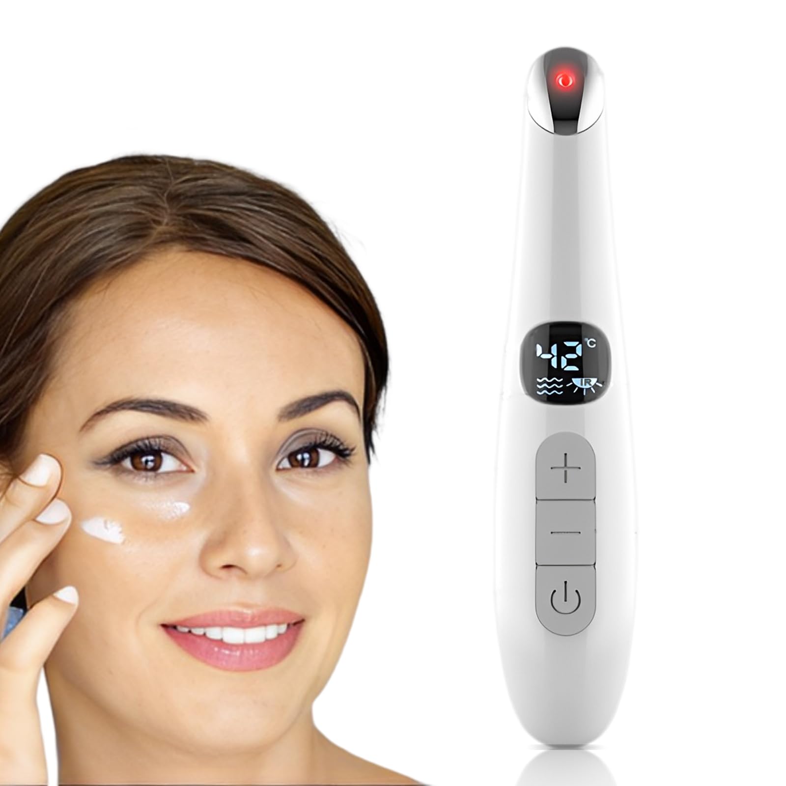 Vowleike Eye Lift Wand, 3 in 1 Vibrating Red Light 98F to 113F LCD Display Eye Massager for Dry Eyes, Dark Circles and Puffiness