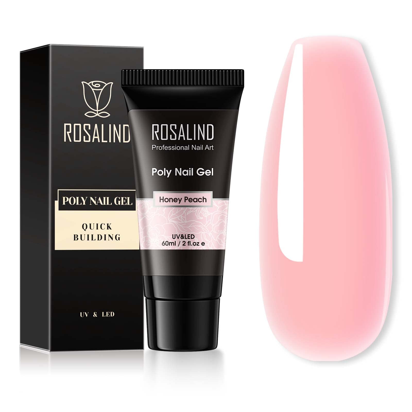 ROSALIND 60ML Pink Poly Nail Gel, Peach Pink Poly Extension Gel for Nails Nature Poly Pink Gel Color Builder Nail Strengthen Gel