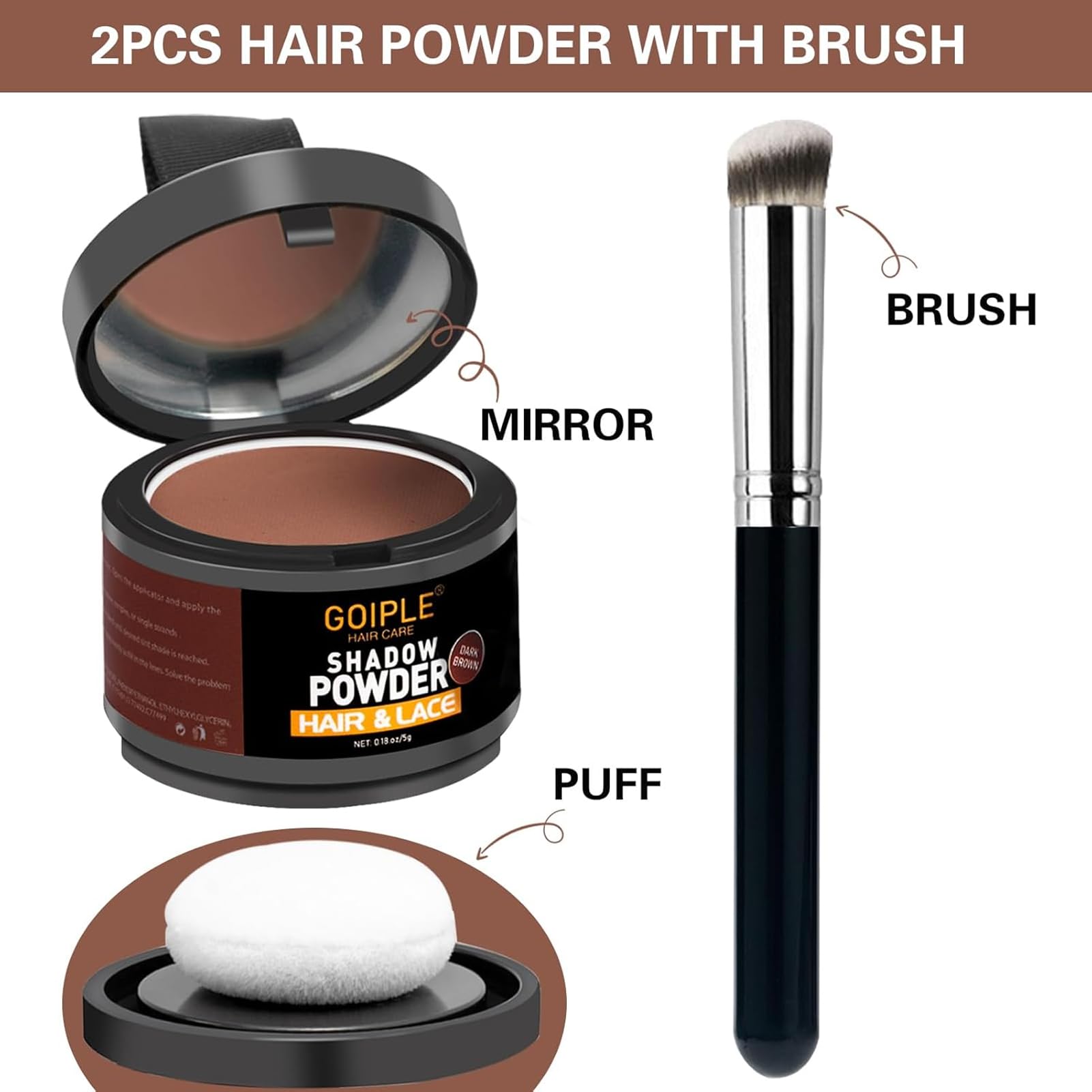 Lockmio Root Cover Up Powder For Women - 3Pcs Dark Brown Hairline Powder For Bald Spots, Eyebrows, Beard Line, Light-Blonde Hair