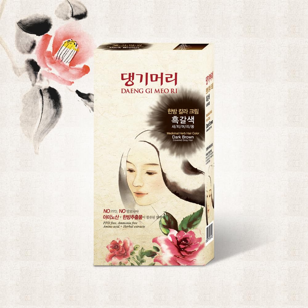 Daeng Gi Meo Ri - Korean Herbal Hair Dye Color Cream [Dark Brown] (3 Pack) - Ppd-Free Gray Coverage, Hair Protection, High-Kerat