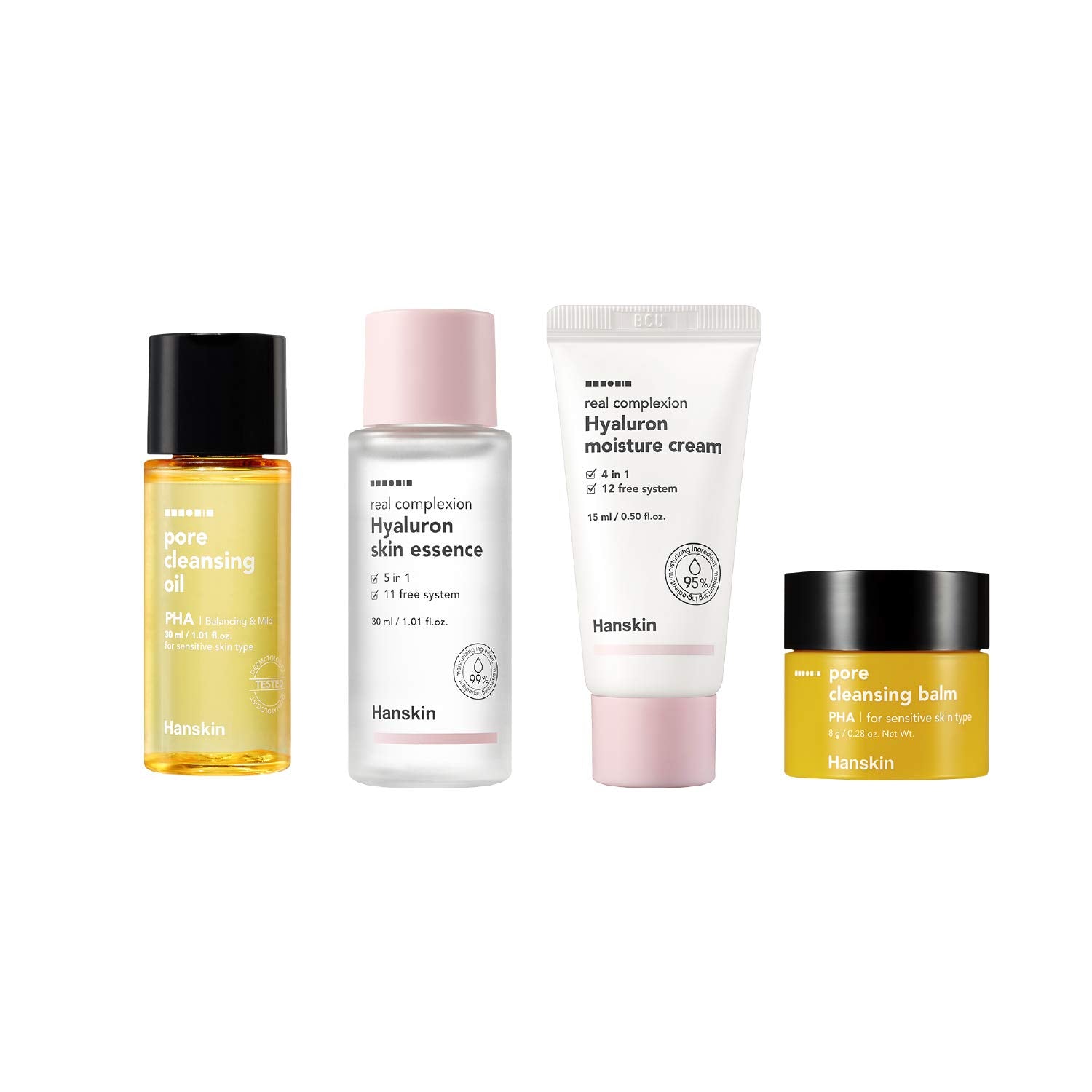 Hanskin Glass Skin On The Go Kit, Set Of 4, Moisturizing Travel Friendly Hydrating Skincare Set For Glowing Skin, Cleansers, Ski