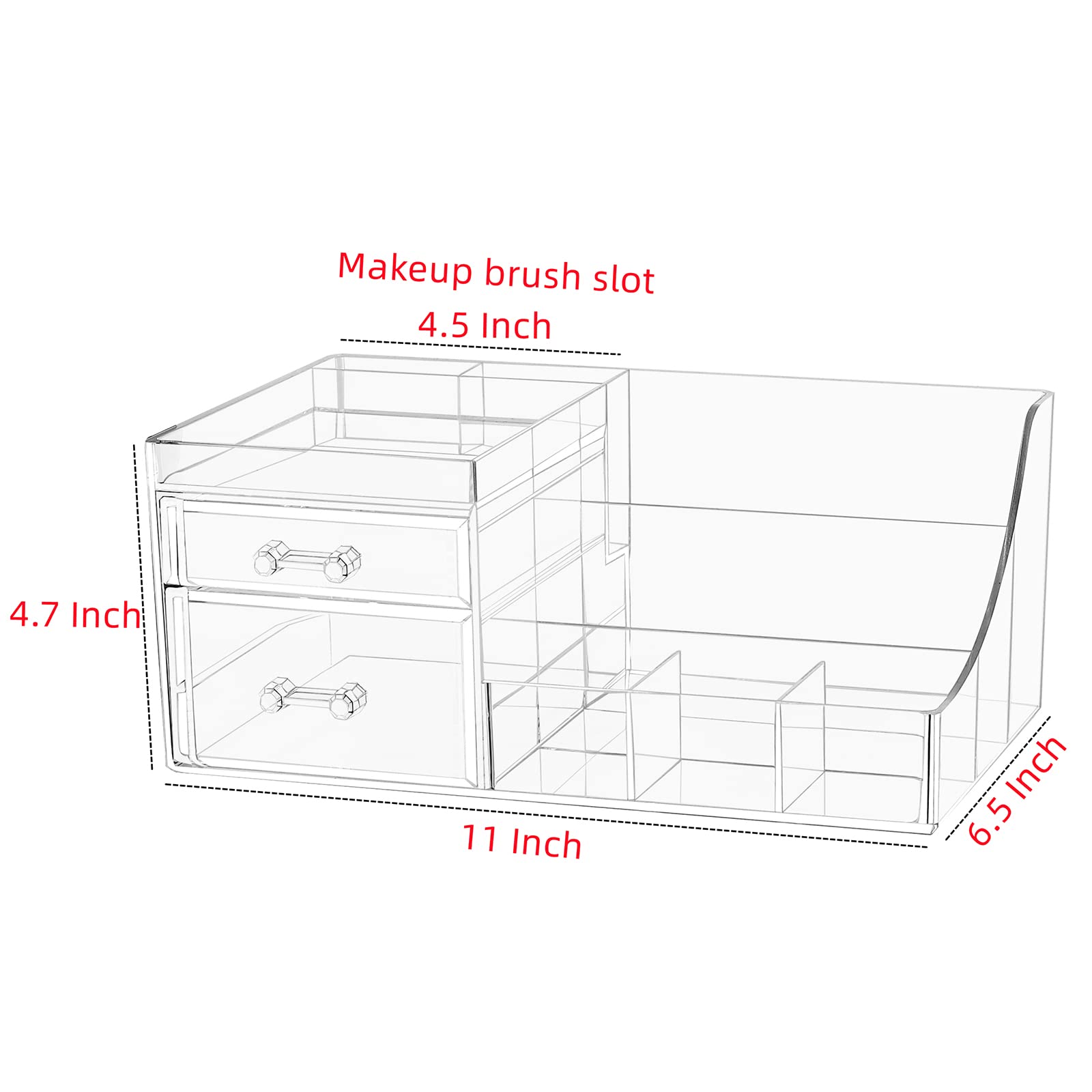 Cq Acrylic 1 Pack Clear Skincare Organizer For Vanity,Stackable 2 Drawers Make Up Organizer,Cute Cosmetic Organizer For Vanity J