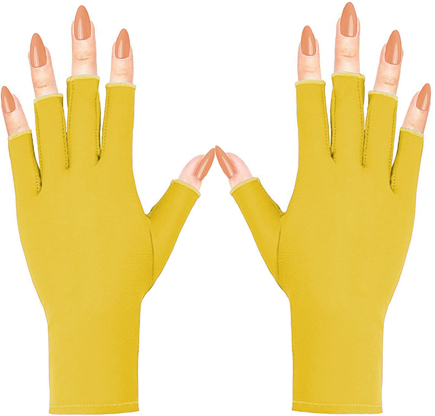 COOSLIM Anti UV Gloves for Gel Nail Lamp, UPF50+ Protection Gloves for Manicures, UV Sun Protection Gloves for Women-Yellow