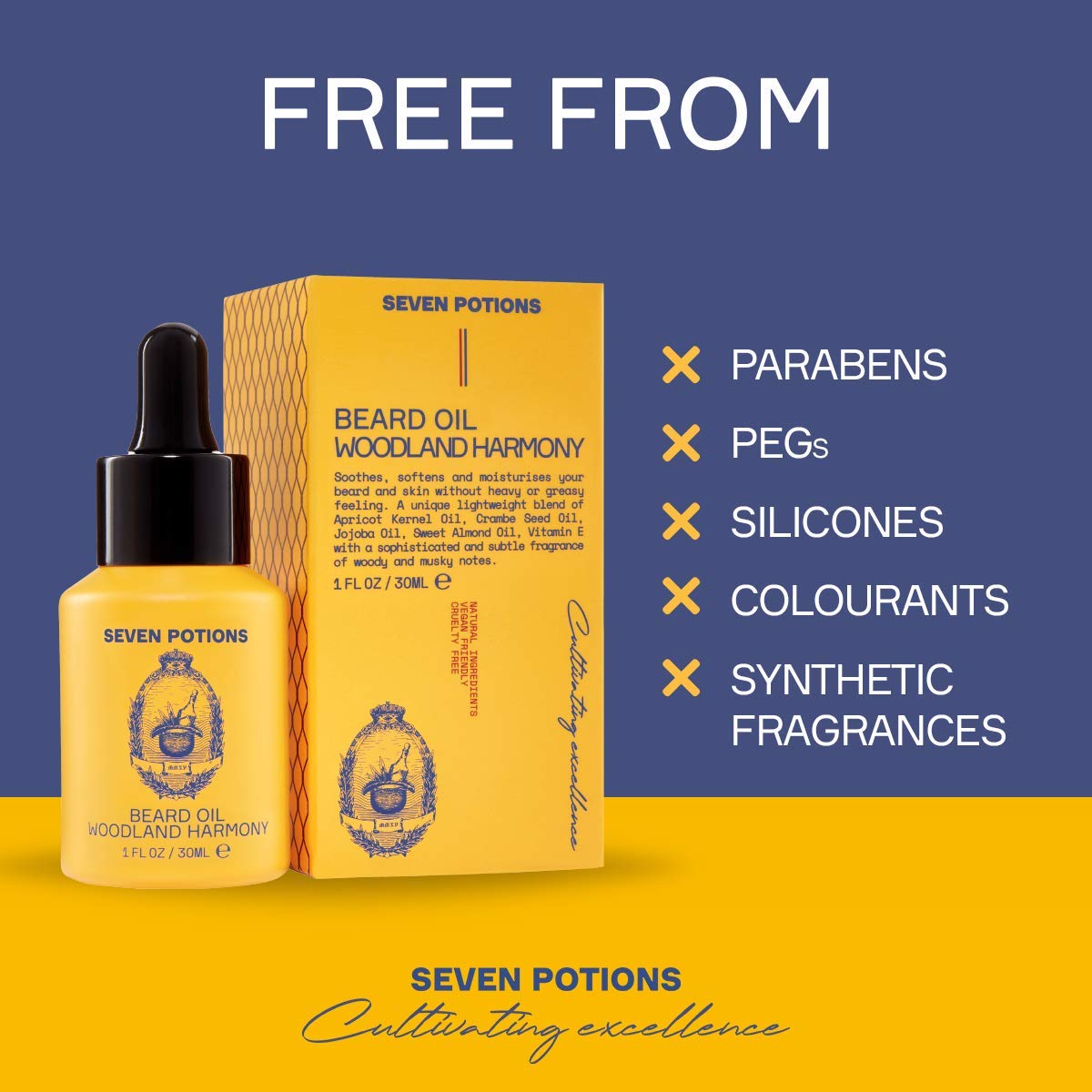 Seven Potions Beard Oil 1 Fl Oz Sweet And Woody Scented Beard Softener. Stops Beard Itch. Natural, Vegan, Beard Conditioning Oil