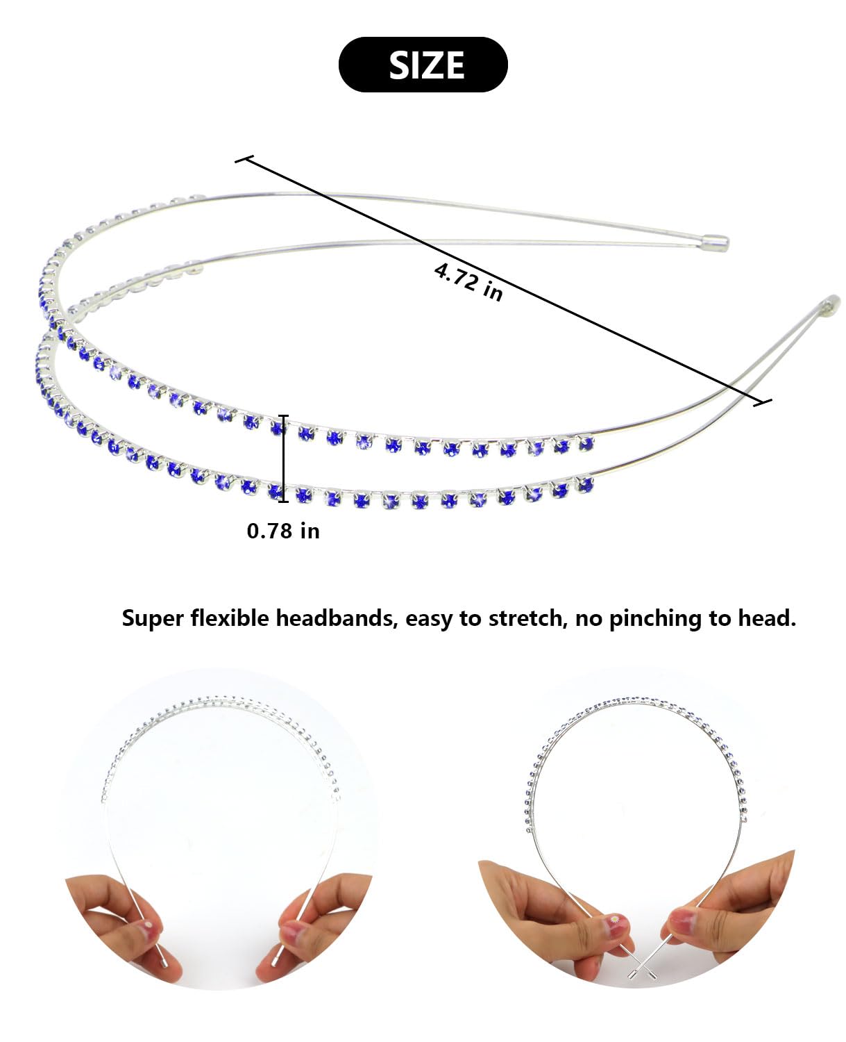Wecoe Royal Blue Rhinestone Headband Flower Girl Wedding Headpiece Crystal Metal Headbands For Women Fashion Hairband Gifts 4 Pa