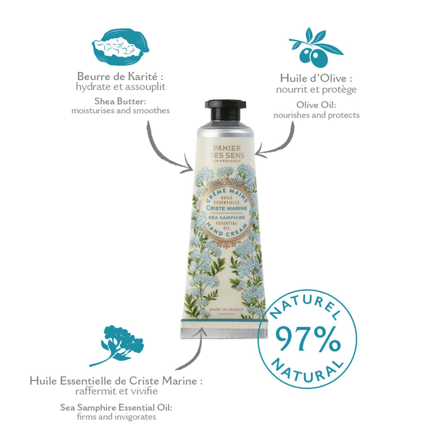 Panier Des Sens - Hand Cream For Dry Cracked Hands And Skin - Sea Samphire Mini Hand Lotion, Moisturizer, Mask - Shea Butter And