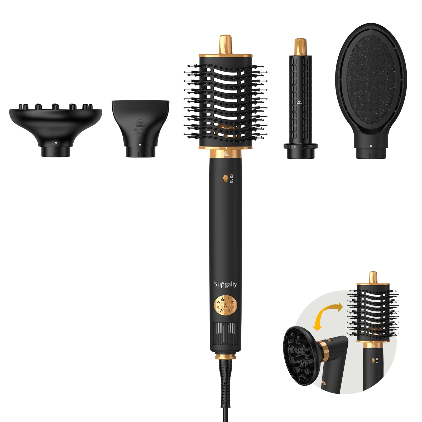 SUPGALIY 5 in 1 Air Styler, 110,000 RPM High-Speed Powerful Hair Dryer Brush & Multi-Styler with Auto-Wrap Curler, Cushion Massa