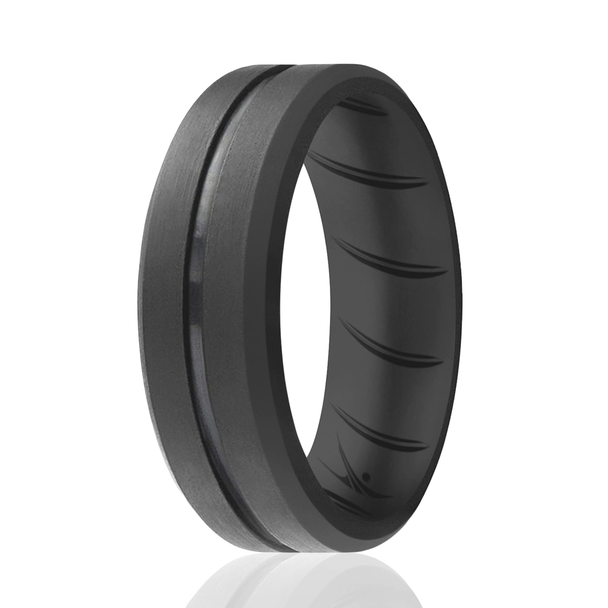 Silicone Wedding Br Middle Line Ring - Basic-Grey By Roq For Men - 11 Mm Ring