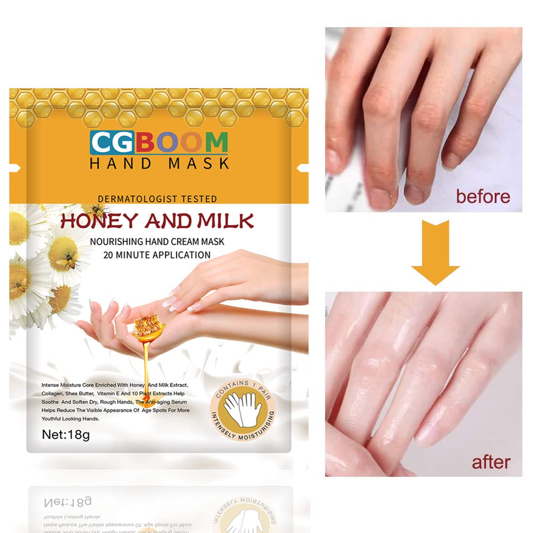 Cgboom 5 Pairs Hand Masks Moisturizing Gloves, Hand Skin Repair Renew Mask Infused Collagen, Vitamins + Natural Plant Extracts F