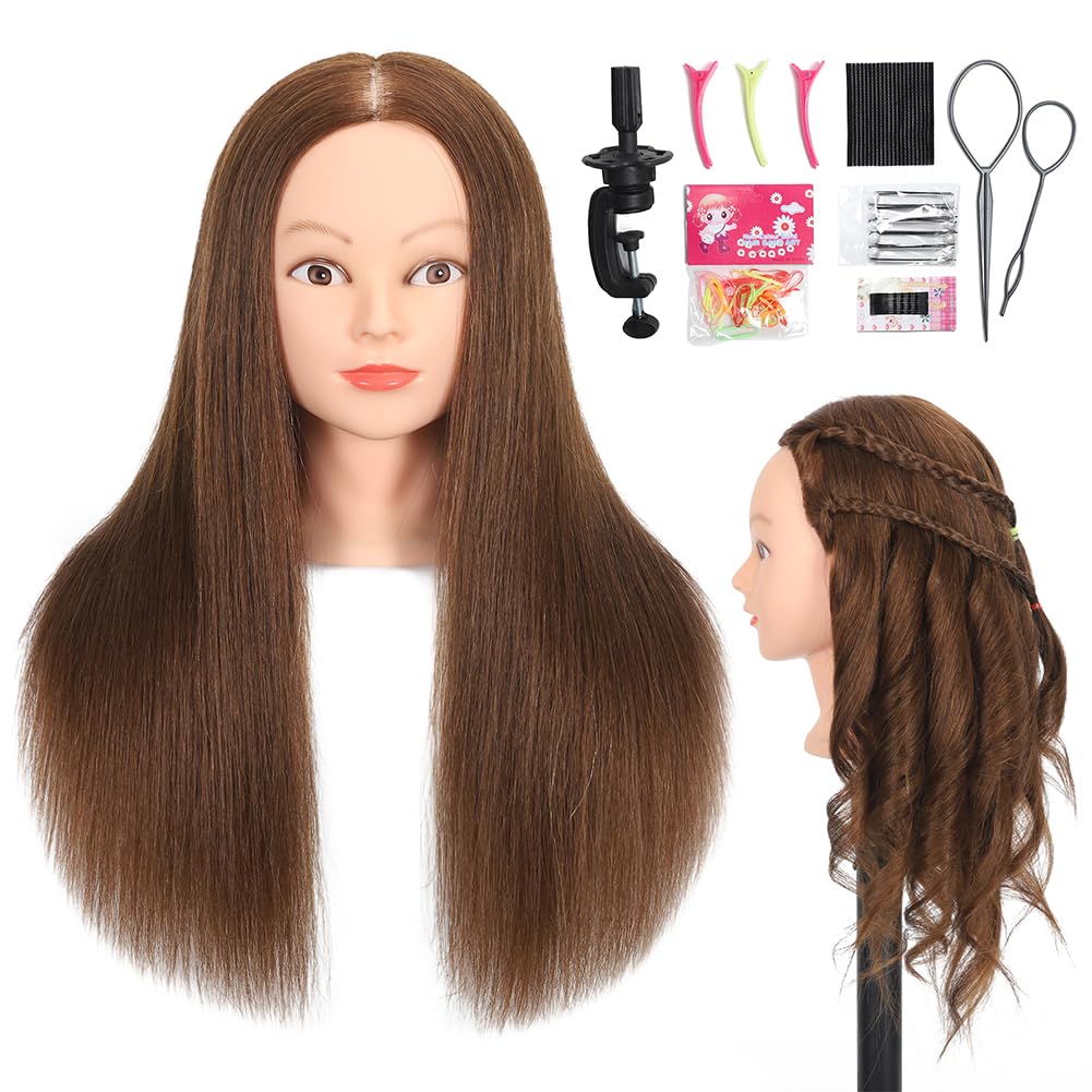 ZOMOI Mannequin Head with 100% Real Human Hair, Cosmetology Mannequin Doll Head for Styling Hairdresser Practice Training Head (