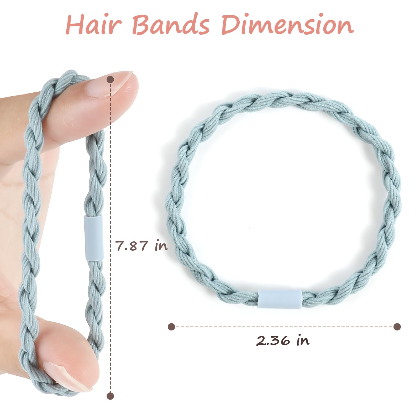 20 Pcs Hair Ties And Bands, 4 Styles Cute Blue Boho Hair Accessories For Thick Or Thin Hair - No Damage Elastic Bracelets With B