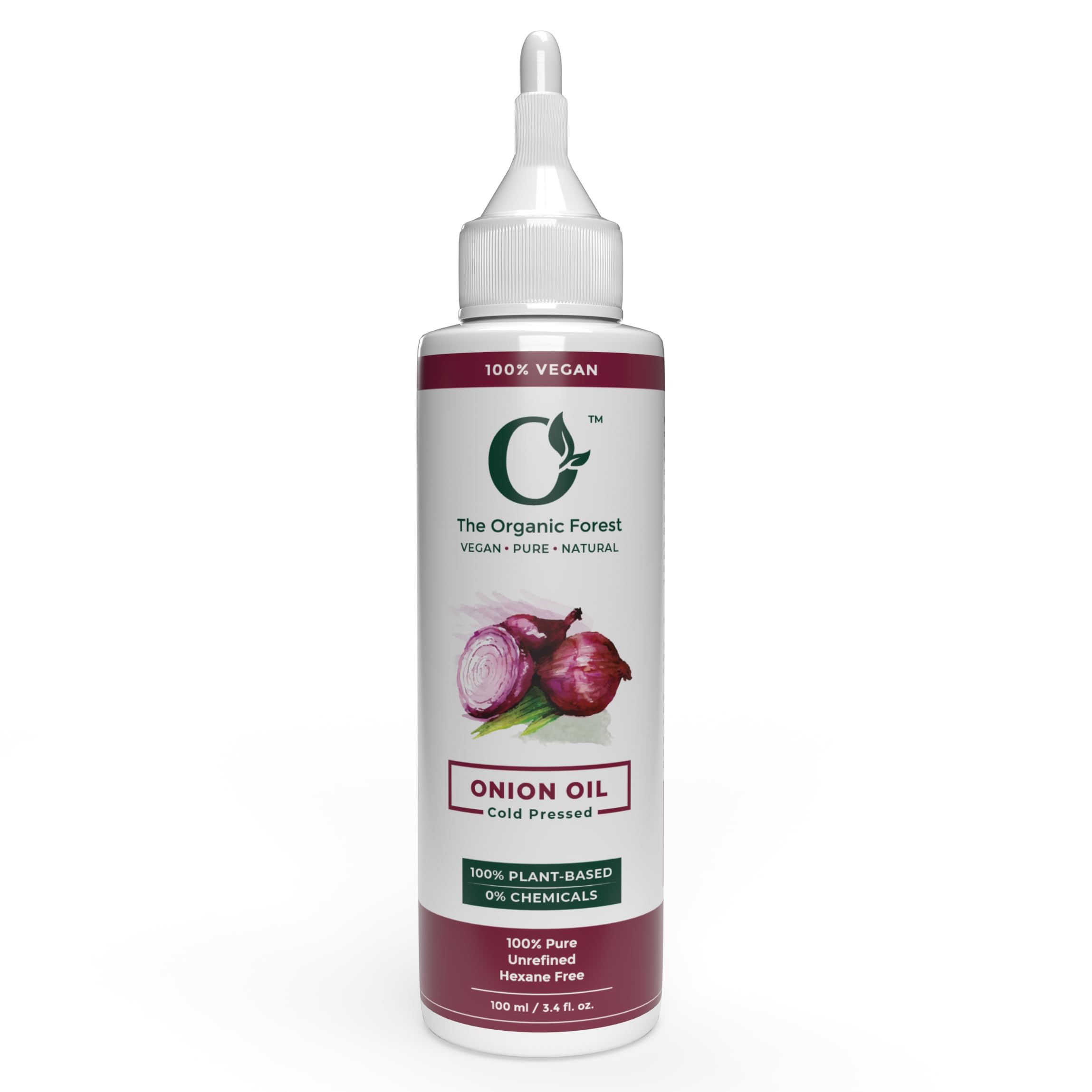 The Organic Forest Red Onion Hair Oil with Black Seed Oil for Hair Loss and Fall Control, Plant Based, Vegan, 100 ML