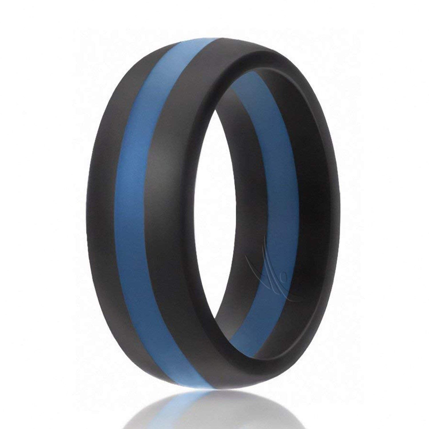 Silicone Wedding Ring - Dome Style With Middle Line - Black-Silver By Roq For Men - 12 Mm Ring