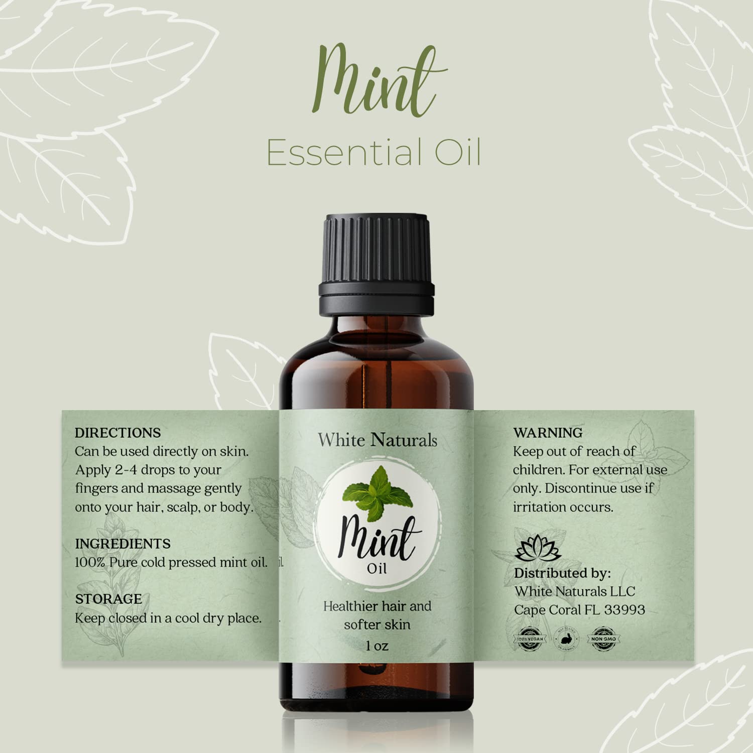 Organic Mint Essential Oil, Refreshes & Energizes The Spirit And Body, 100% Pure Natural Mint Oil For Diffuser, Aromatherapy, Ha