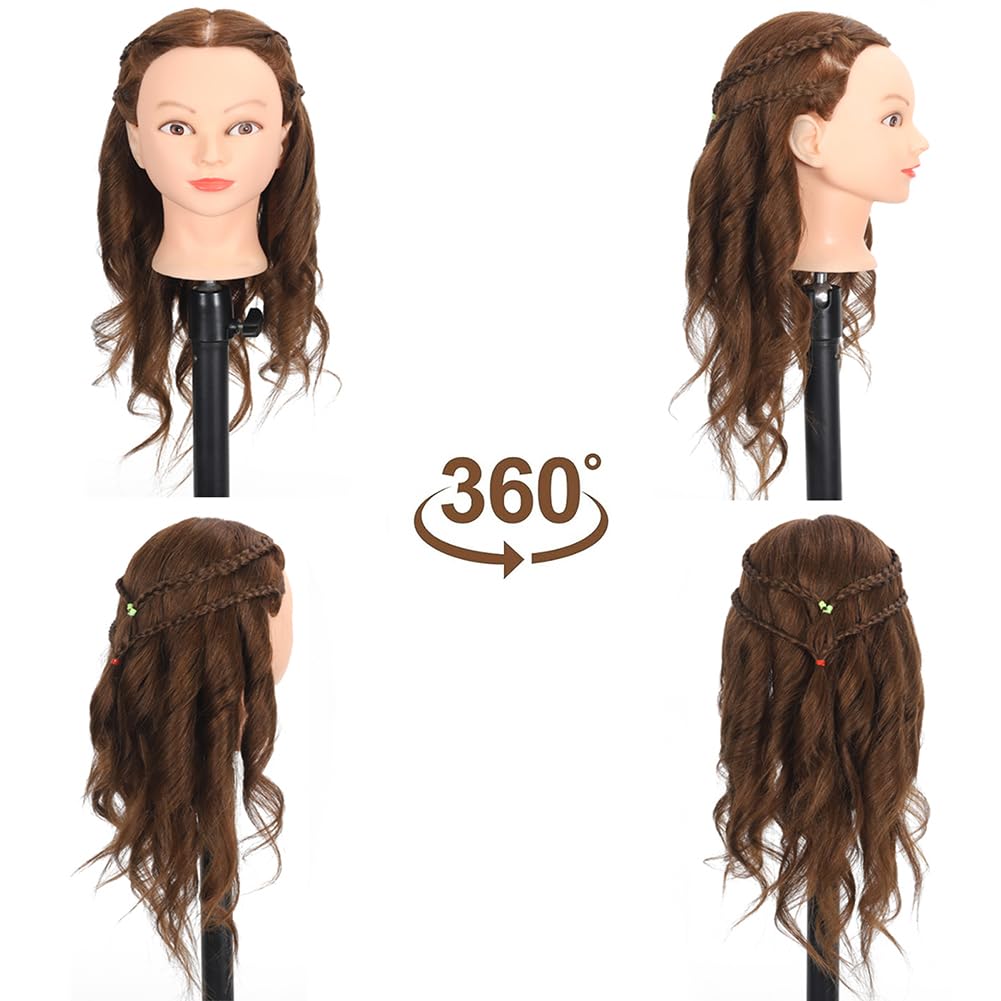 Zomoi Mannequin Head With 100% Real Human Hair, Cosmetology Mannequin Doll Head For Styling Hairdresser Practice Training Head (