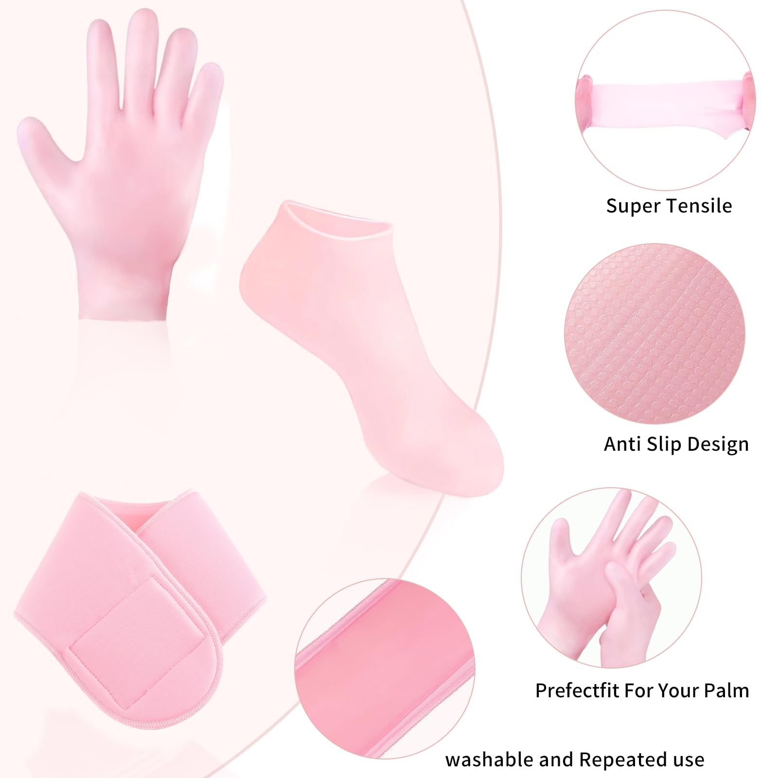 Zxfuture 3 Piece Moisturizing Glove Socks Neck Strap Set, Silicone Neck Mask For Reducing Necklines, Silicone Gel Spa Socks For