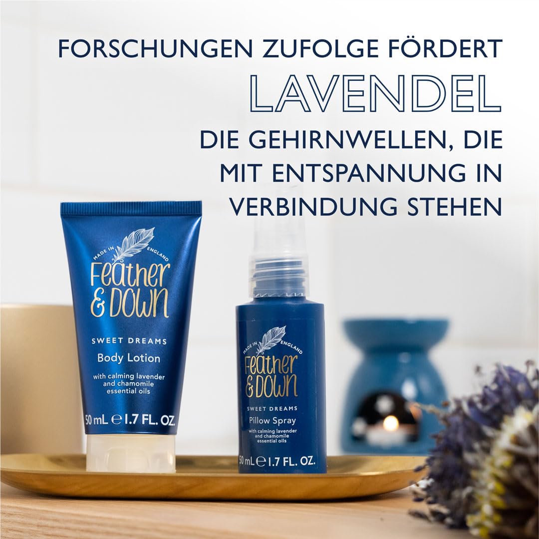 Feather & Down Straight To Sleep Gift Set: 50Ml Pillow Spray & 50Ml Body Lotion, The Perfect Sleep Duo, Infused With Lavender &
