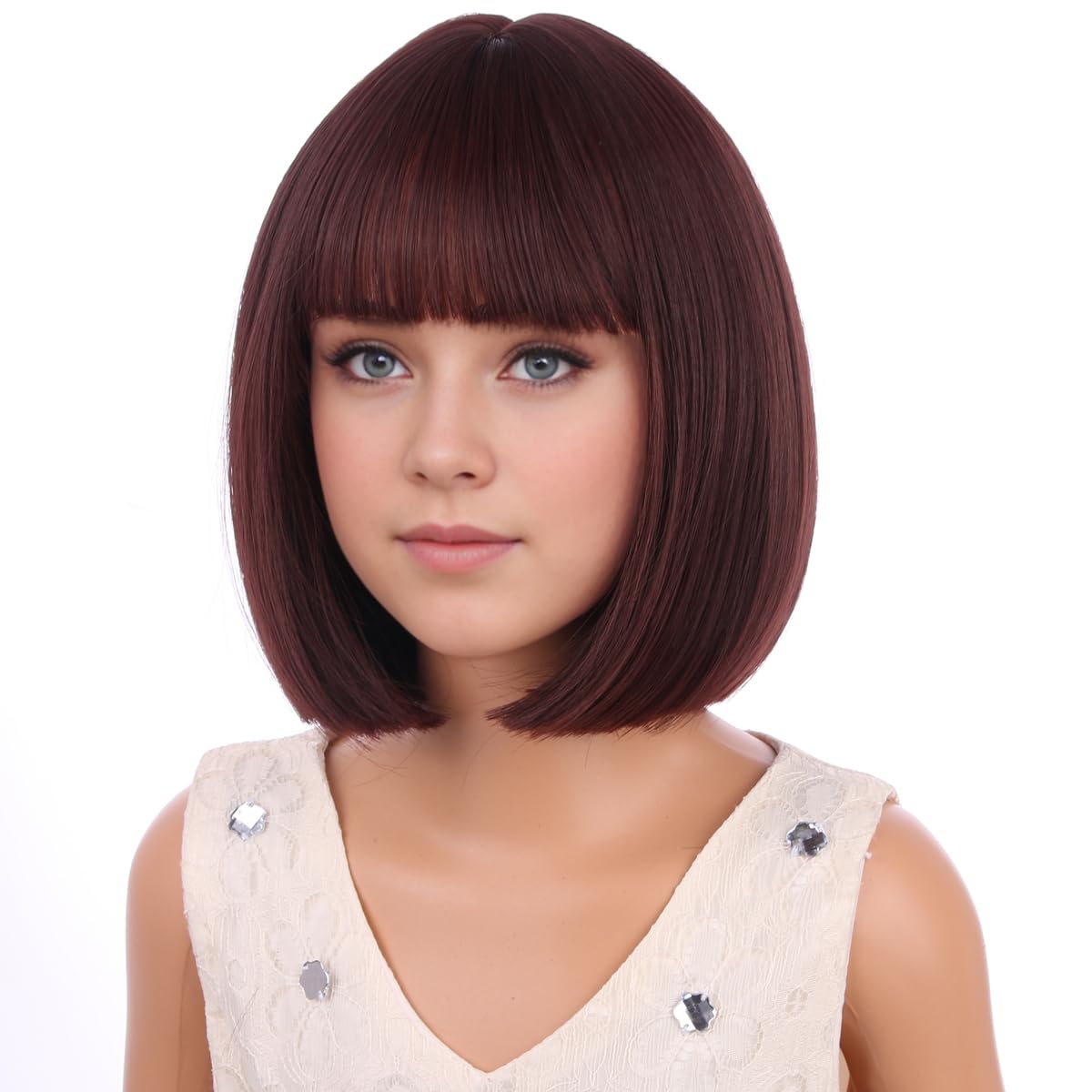 PATTNIUM Kids Brown Wig Child Brown Bob Wig Short Brown Bob Wig for Girls Cosplay Party Synthetic Rose Net Daily Wear Wig (Brown