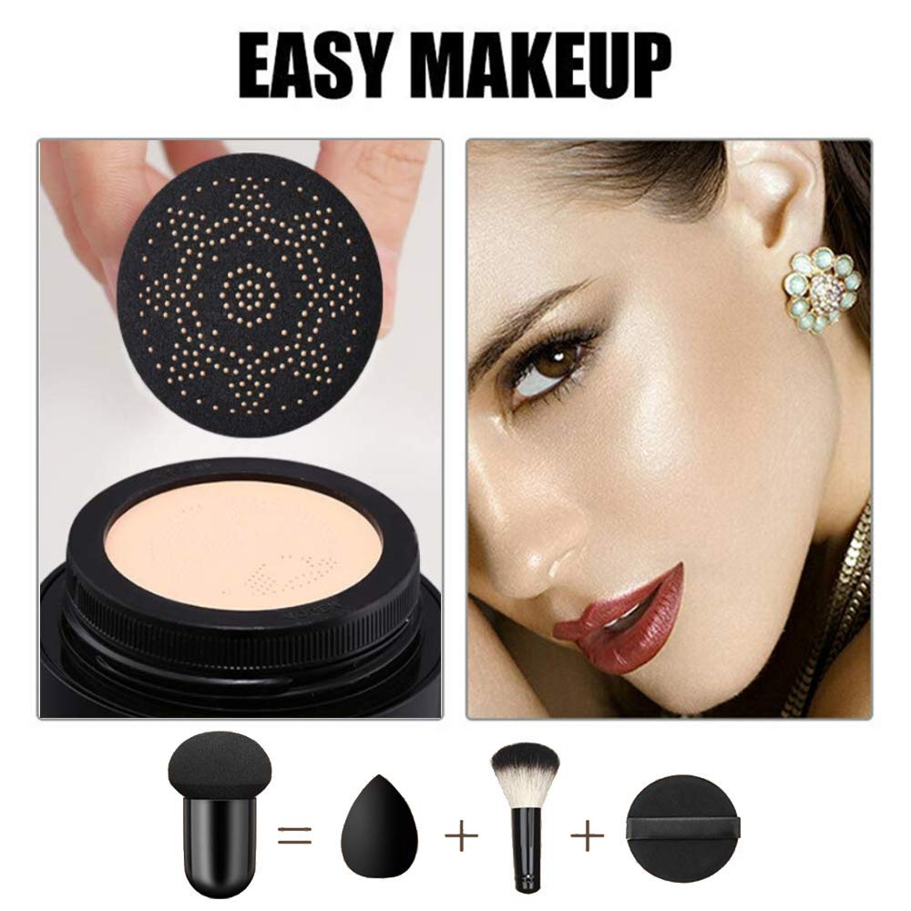 Air Cushion Cc Cream Mushroom Head Foundation, Moisturizing Bb Cream Makeup Long Lasting Matte Concealer (Buff Beige)