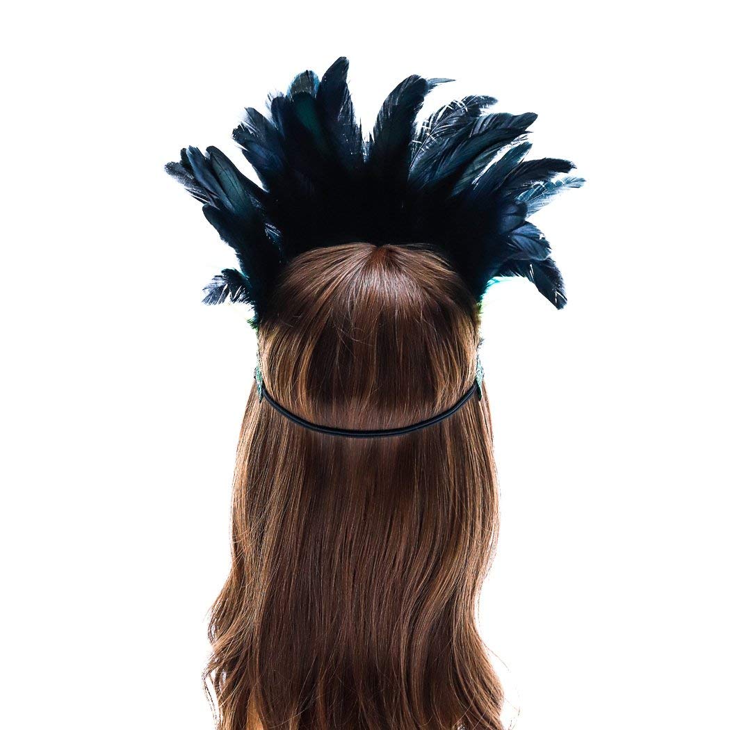 Aukmla Peacock Feather Fascinator Decorative Feather Headpiece Crown Headdress Costume Headband For Party (Green)