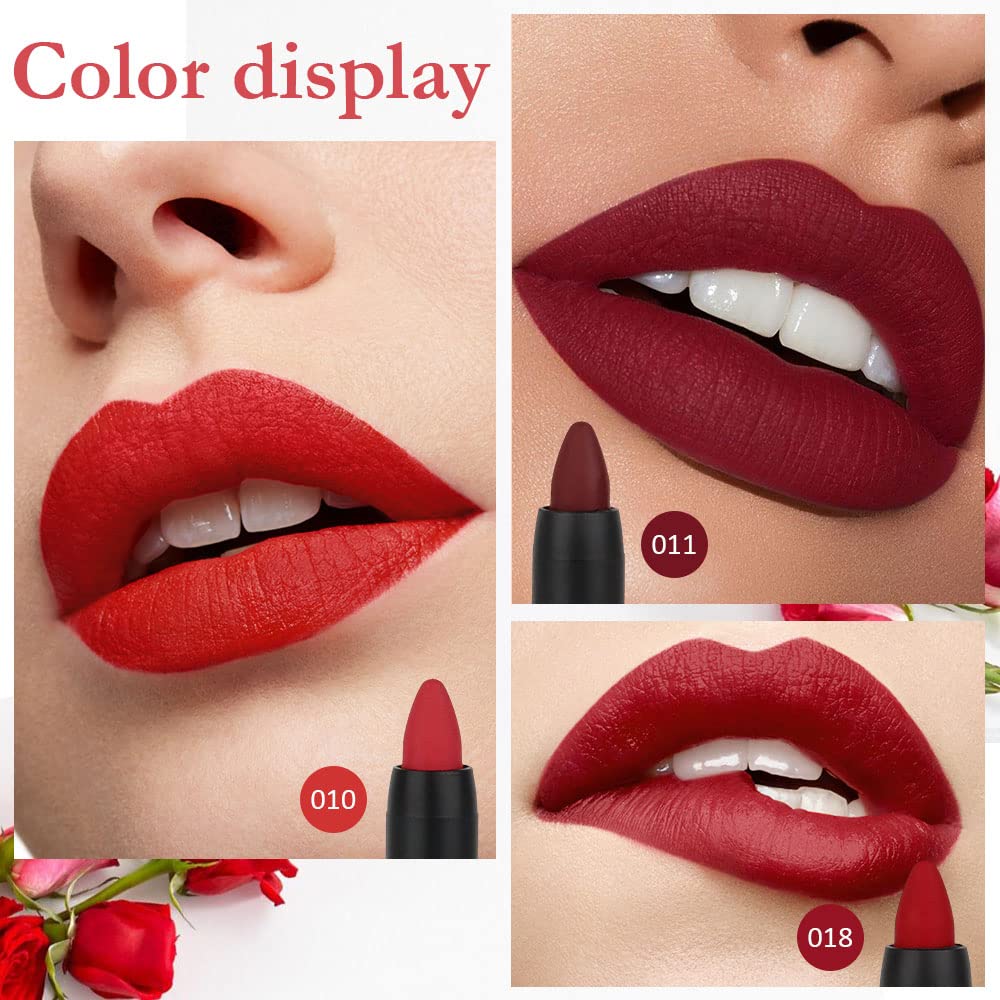 Evpct Dnm 3Pcs Dark Ruby Deep Red Matte Lipstick And Lip Crayon Sticks Liner Pencil Set Red Matte Lip Liner And Liquid Stay On L