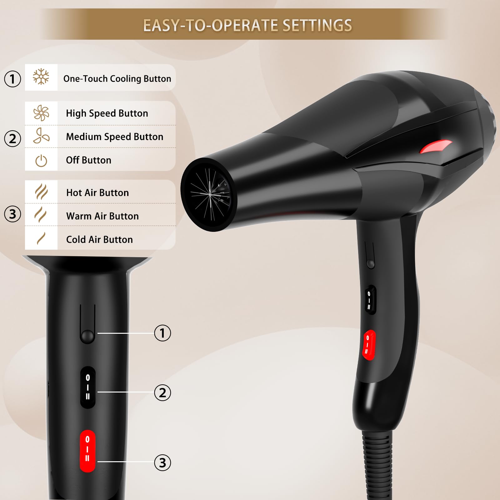 Hair Dryer Professional Ionic Salon Hair Dryer 2400W Powerful Fast-Drying Blue Light Ionic Hair Dryers With Diffuser, Ac Motor C