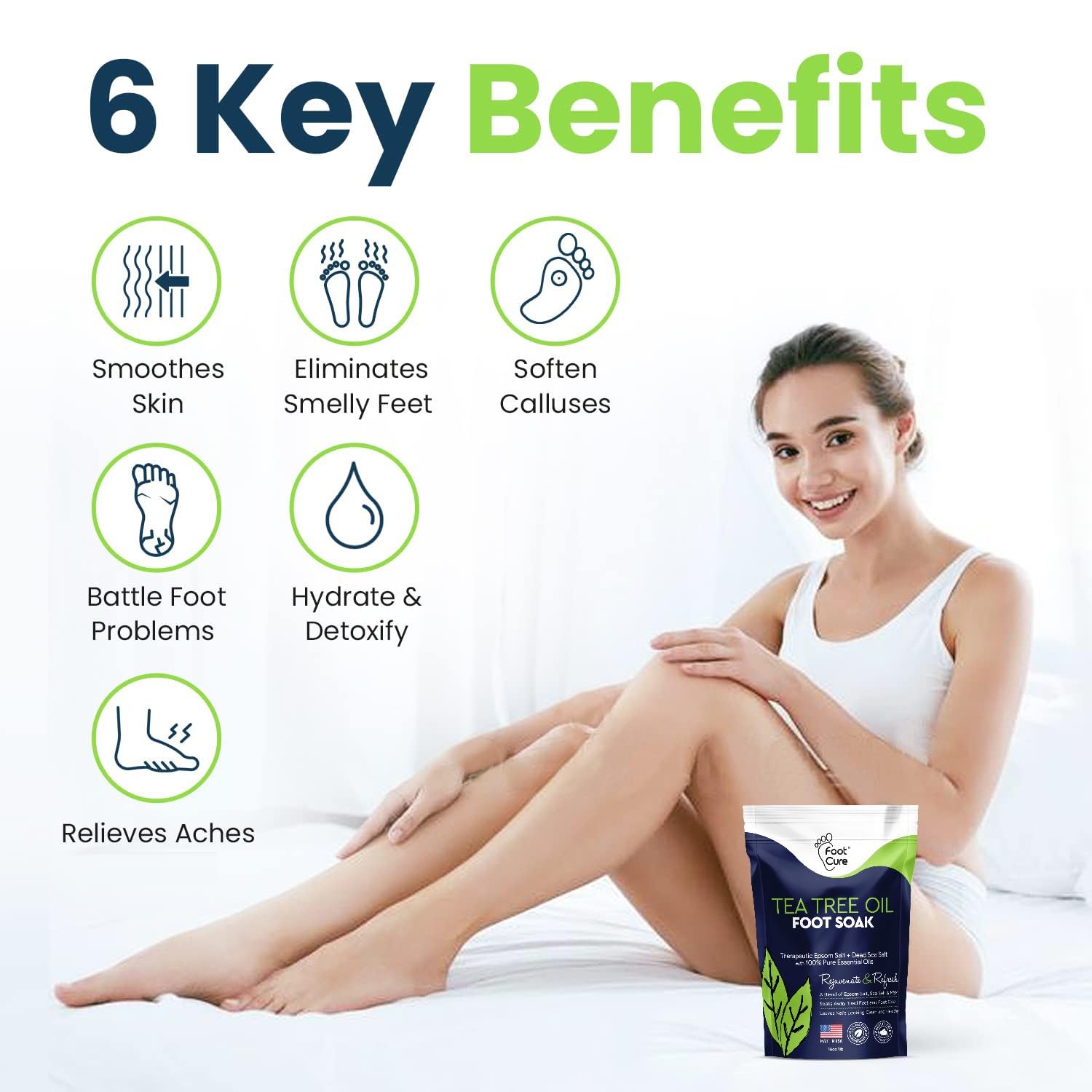 Tea Tree Oil Foot Soak With Epsom Salt - For Toenail Repair, Athletes Foot, Softens Calluses, Soothes Sore & Tired Feet, Nail Di