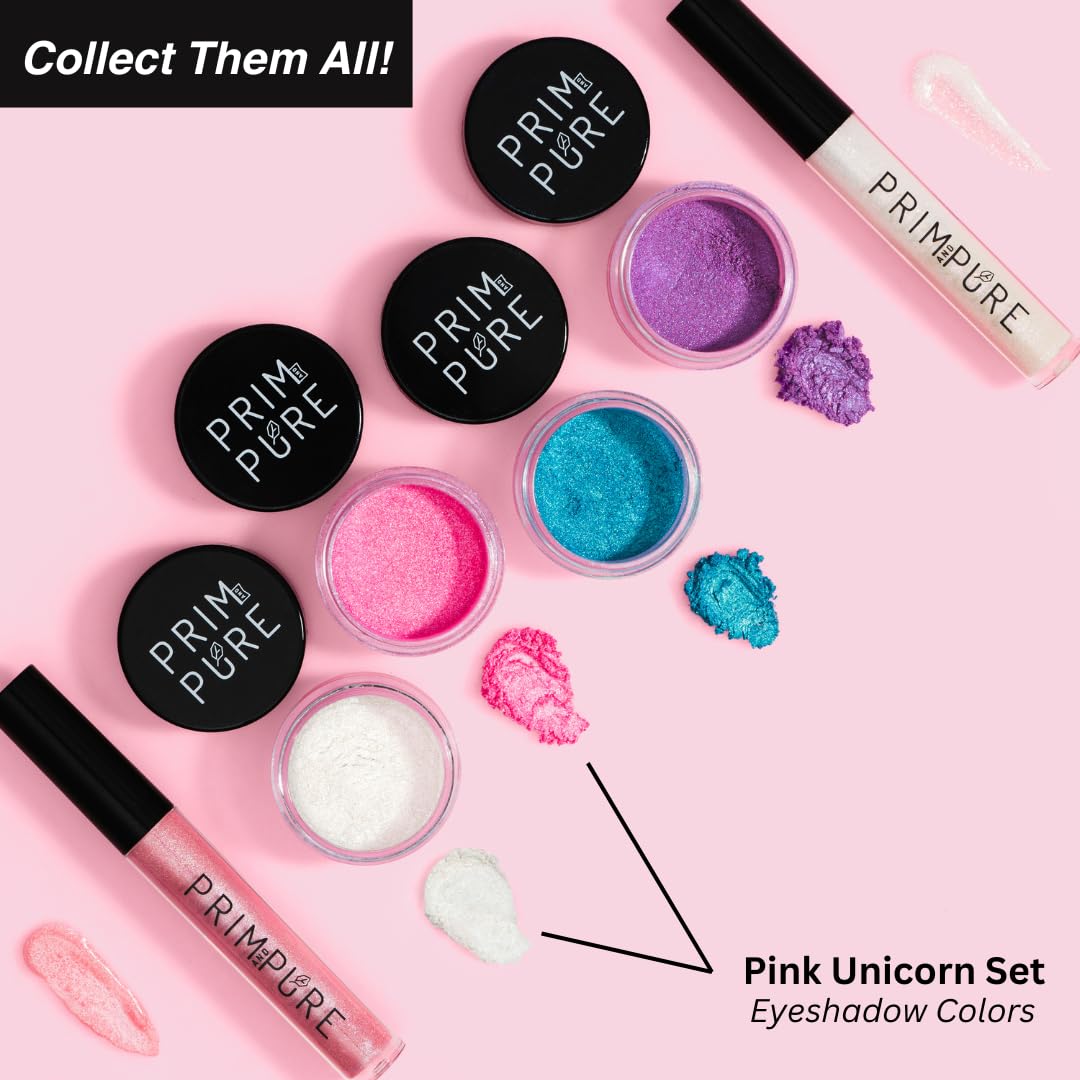 Prim And Pure Mineral Gift Set With Unicorn Mirror| Perfect For Play Dates & Birthday Parties | Kids Eyeshadow Makeup - Mineral