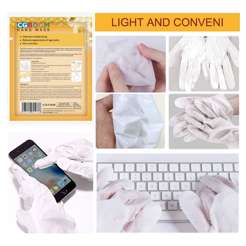Cgboom 5 Pairs Hand Masks Moisturizing Gloves, Hand Skin Repair Renew Mask Infused Collagen, Vitamins + Natural Plant Extracts F