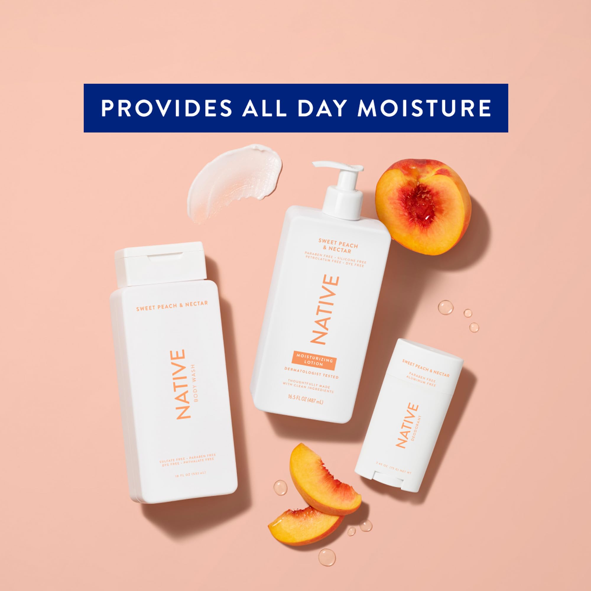Native Body Lotion Contains Naturally Derived Plant-Based Moisturizers For Women And Men | Restores Dry Skin, Peach & Nectarine,